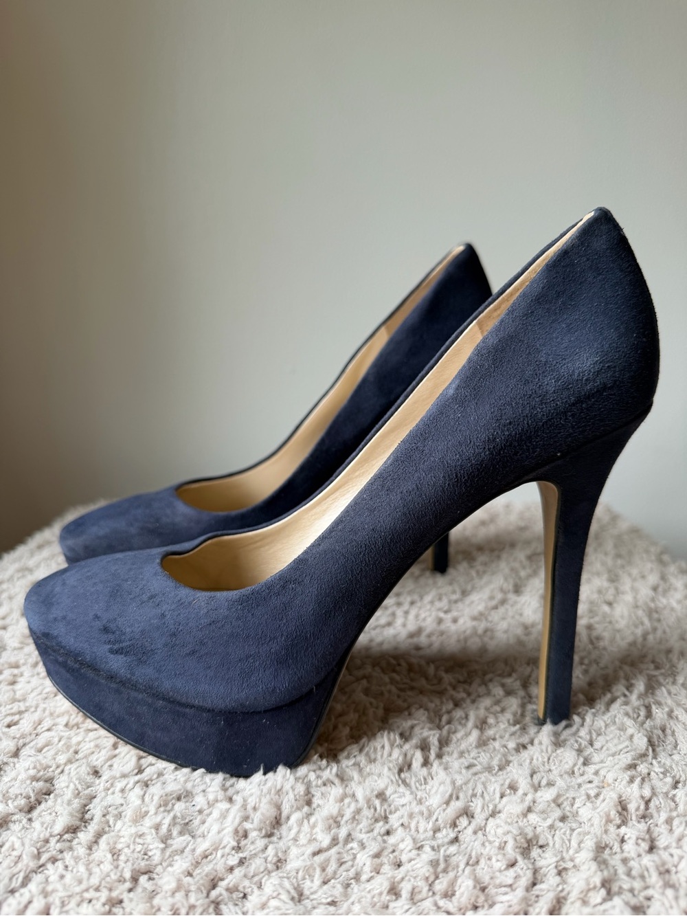 Nine West Navy Suede Platform Pumps with Stiletto Heel